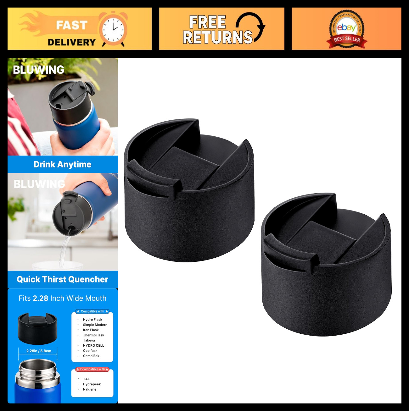 Wide Mouth Flip Lid Replacement for Hydro Flask 12-64 oz, Si