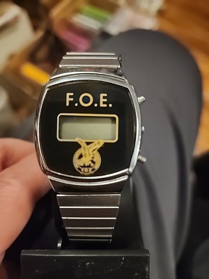 Fraternal Order Eagles F.O.E. Vintage Black & Gold Digital  Flex Band Watch Nice