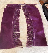 Vintage Suede Leather Fringed Purple Chaps cowboy rodeo western 