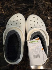 Fleeced Lined White Crocs, Size J1