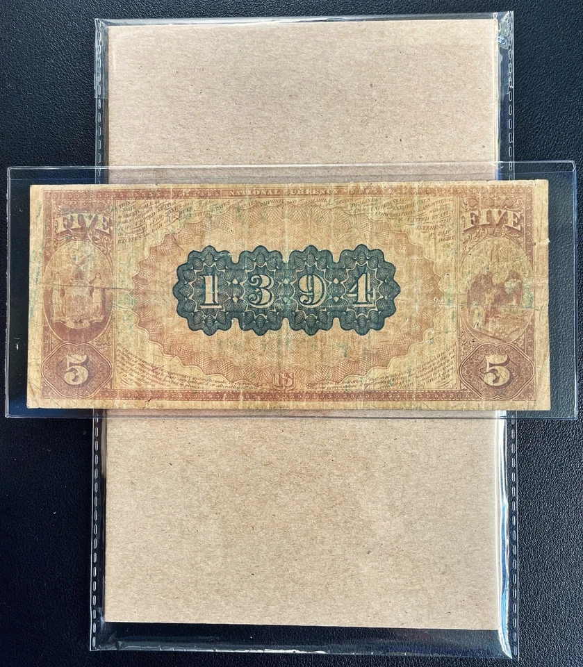 1882 $5 The American Exchange National Bank of NY CITY Ch. # 1394 - Fine Comment - Image 2 of 2