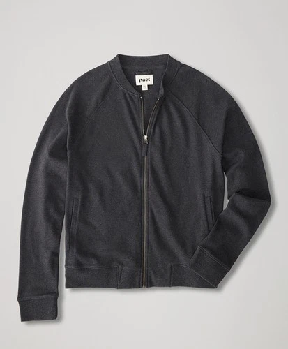 Pact Men's Airplane Zip Bomber Jacket Large Charcoal Heather Outerwear Top - product listing photo