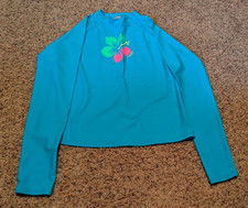 LAGUNA Girls turquoise W/ Flower accent Long Sleeve Rash Guard, Size L