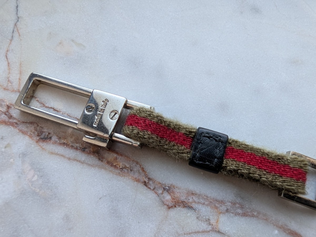 Vintage Gucci Web Stripe Canvas & Leather Key Holder / Bag Charm