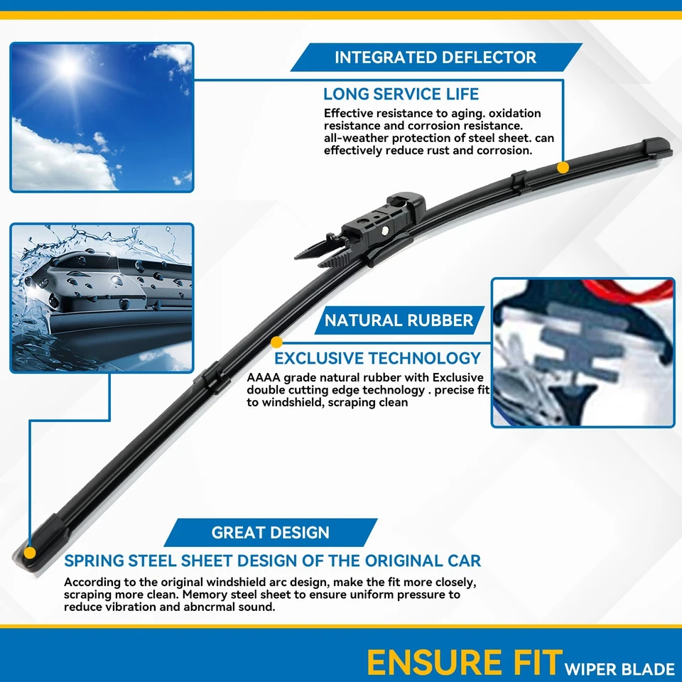 2X Black Front Windshield Flat Wiper Blades Set For Ford Escape 2013-19 28"+28" - Image 3 of 4