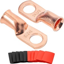10pcs 2 Gauge Copper Lugs Ring Terminals AWG 3/8 Heavy Duty Battery Cable Ends