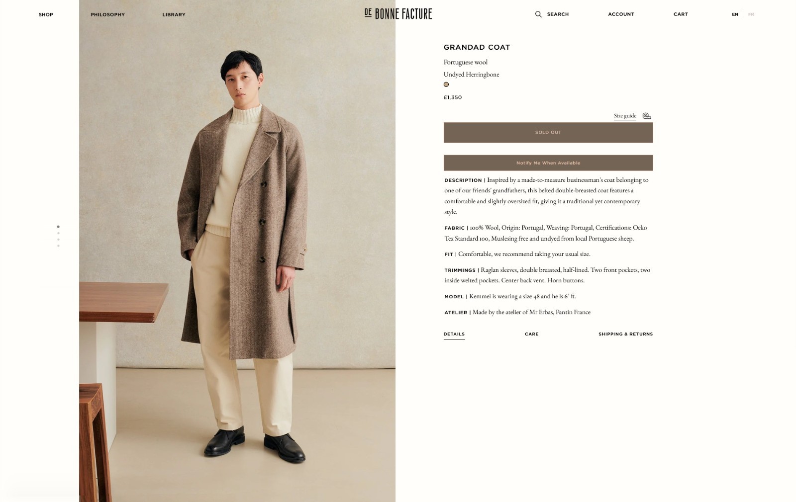 De Bonne Facture Grandad Coat Undyed Herringbone Wool - size 52 - BNWT, £1350 image 8