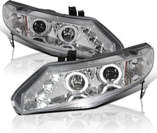LED Chrome Clear Projector Headlights Compatible with 2006-2011 Honda Civic 4 Do