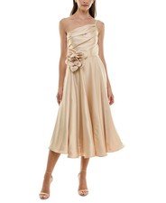 Taylor Bone One Shoulder Rosette Sleeveless Midi Dress Size 14 $229