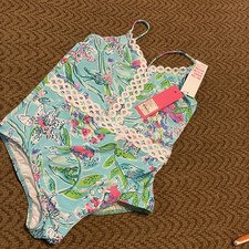 NWT Lilly Pulitzer Swimsuit Girls 14 Multi Sway This Way Swim Floral Beach 1 Pce