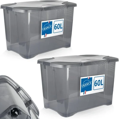 2x Aufbewahrungsbox rollbar 60L Ordnungsbox XL Rollen Deckel Box groß Kunststoff - Bild 1 von 4