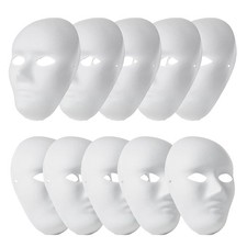 Full Face DIY Paintable White Paper Mache Blank Masks 10 PCS for Craft