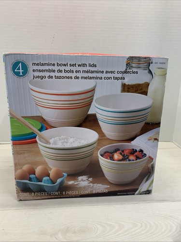 NIB Melamine 4 Nesting Bowl Set With Lids 8pc Set With Lids Costco ...