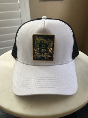 Bitcoin BTC Trucker Hat Metal   Logo Black White Mesh Snapback Cap NEW Crypto