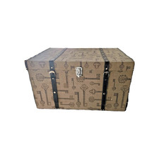 Vintage-Style Decorative Storage Trunk Linen-Like Fabric Covering  Antique Keys