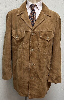 Men's 1970s Brown Beige Suede Jacket Vintage Western Disco Style