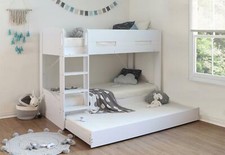 White kids bed frame with pullout under guest bed trundle/drawer,triple sleeper