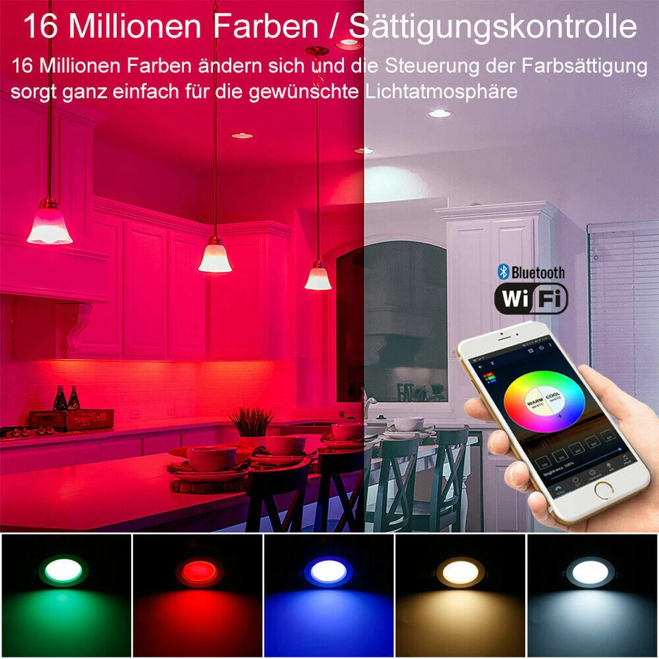 6xBluetooth APP RGBWWCW LED Einbauleuchte Decken Spot 5W mit Fernbedienung 230V - Bild 2 von 4