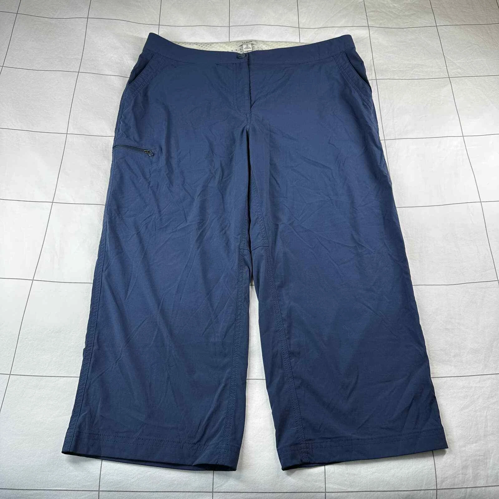 L.L. Bean Pants Womens 14 Blue Wide Leg Cropped Nylon Hiking Active Stretch Trek