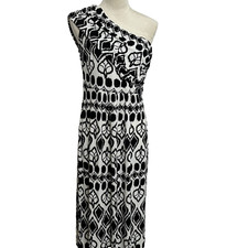 Carole Little Women's Flowy Geometric One Shoulder Maxi Dress Sz 10 Black White