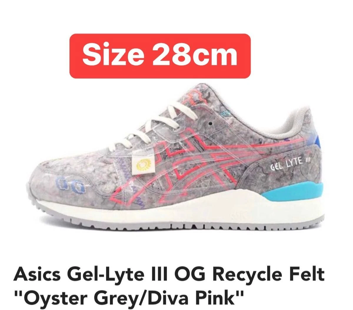 Asics Gel Lyte III OG Recycle Felt Oyster Grey Diva Pink Size US 10.0