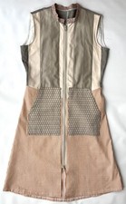 UNBRANDED Gray Orange Cream Stretch Zip Front Sleeveless Dress Womens S