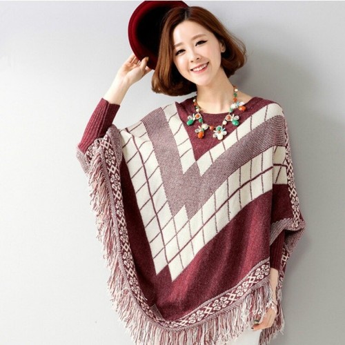 Women Casual Tassel Batwing Knitted 