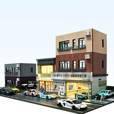 Diorama 1:64 Car Garage Model Lighting City Commercial House Scene Display Model