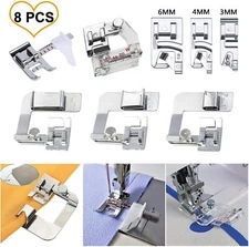 8pcs/set Rolled Hem Presser Foot Set Compatible with Singer,Brother,Juki,etc