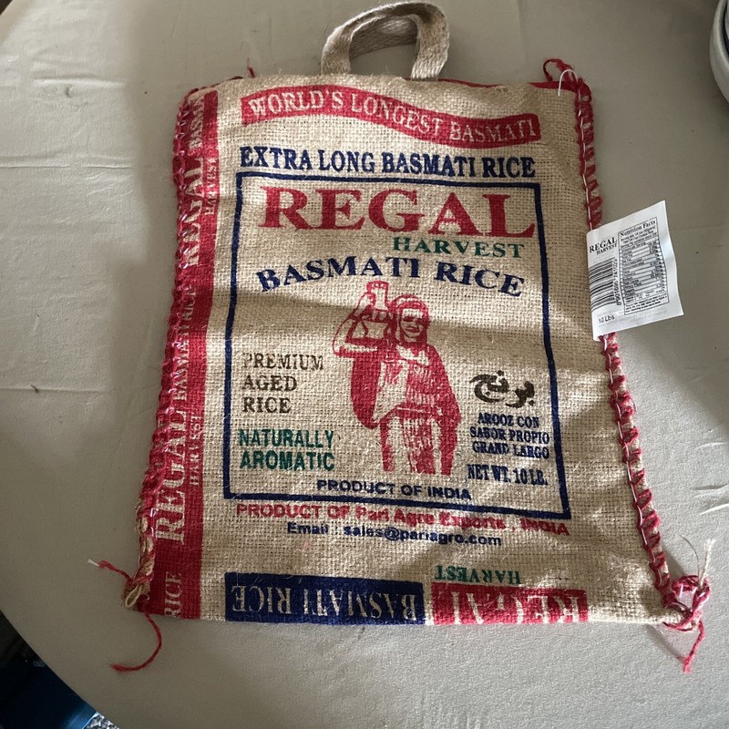Burlap EMPTY Sack w Zipper Handle Kings Regal Basmati Rice 13 x 15