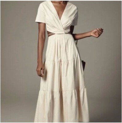 white christmas dresses Moon River Linen Dress in Cream – Lili & Do main image 0