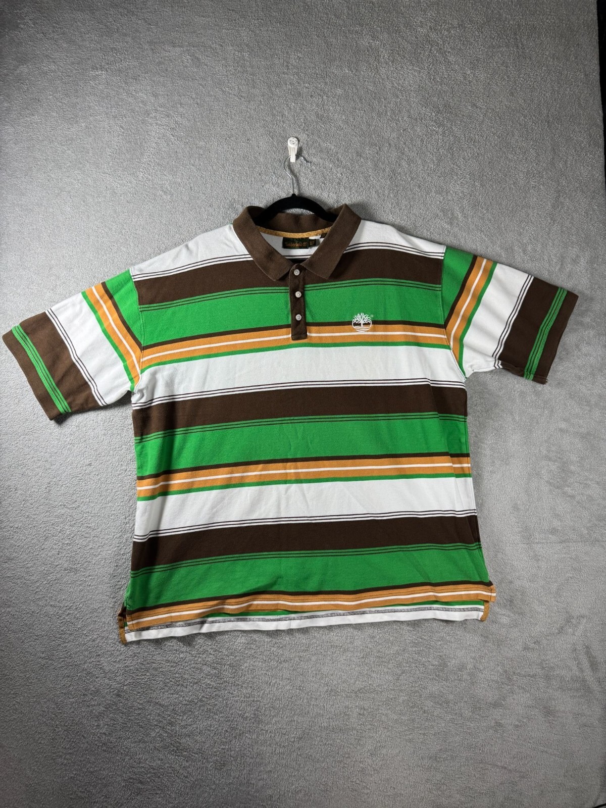 Timberland Mens URBAN HIP HOP Polo Shirt XXL Green Brown Striped