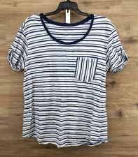 A.n.a Shirt Women's Size XL Blue Striped Short Sleeve T-Shirt 100% Cotton