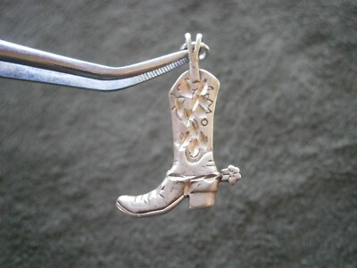 Western Cowboy Boot Vtg Diamond Cut Sterling Silver Bracelet Charm Pendant 2.5g