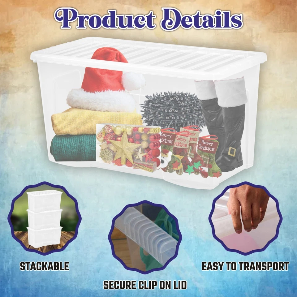 110 Litres CLEAR PLASTIC Extra Large Storage Box with Lid Strong Containers - UK - Image 3 of 4