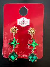 Holiday Time Pierced DANGLING PAIR OF EARRINGS Christmas Present/Bow Design NEW