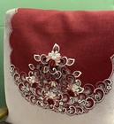 Six Burgundy Embroidered Floral Cutwork Scalloped Edge Arm Chair Back Covers