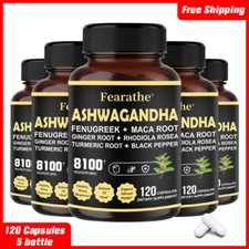 Organic Ashwagandha Capsules 8100mg Supplement w/ Black Pepper Root Powder