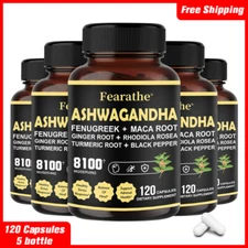 Organic Ashwagandha Capsules 8100mg Supplement w/ Black Pepper Root Powder