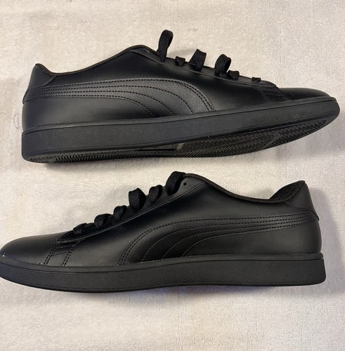 NEW MEN'S PUMA SMASH V2 LEATHER SNEAKERS BLACK BLACK size 14
