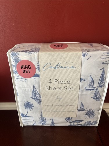Cabana KING Sailboats/Ocean Palm Trees Sheet Set -Extra Soft- NWT