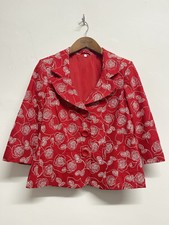 Red Embroidered Floral Rose Linen Mix Formal Wedding Occasion Dress Jacket Uk12