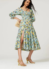 Love Shack Fancy Women's Blue Berry Print Smocked Capri Midi Dress Size L