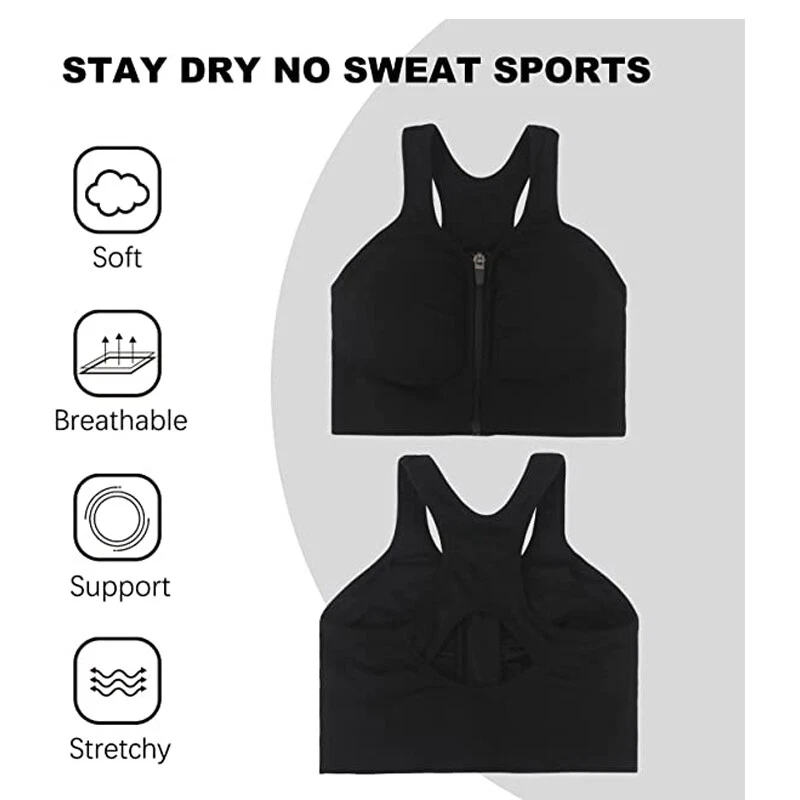 Women High Impact Front Zipper Closure Adjustable Straps Padded Sports Bra Yoga@ Women High Impact Front Zipper Closure Adjustable Straps Padded Sports Bra Yoga@