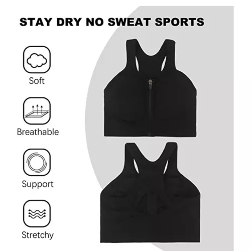 Damen Frontreißverschluss Sport Tank BH bequem & hautfreundlich Racerback Alltag - Bild 7 von 43