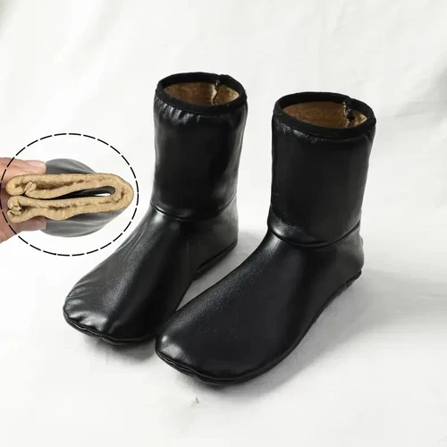 Pu Leather Socks Black Warm Winter Thermal Floor Socks for Men & Women Flexible