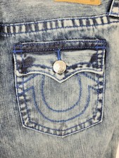 TRUE RELIGION Women's Straight size 30 Acid Wash blue Stitch flap pockets Jeans