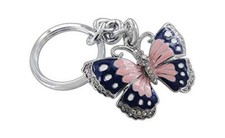 Beautifully Detailed 3D Butterfly Key Chain Surrounded by Clear Crystals. Pink