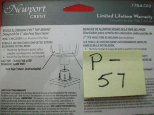 NEWPORT CREST BLACK ALUMINUM POST TOP FIXTURE MOUNT #7784-O1B 3" DIAMETER NIP - Picture 3 of 3