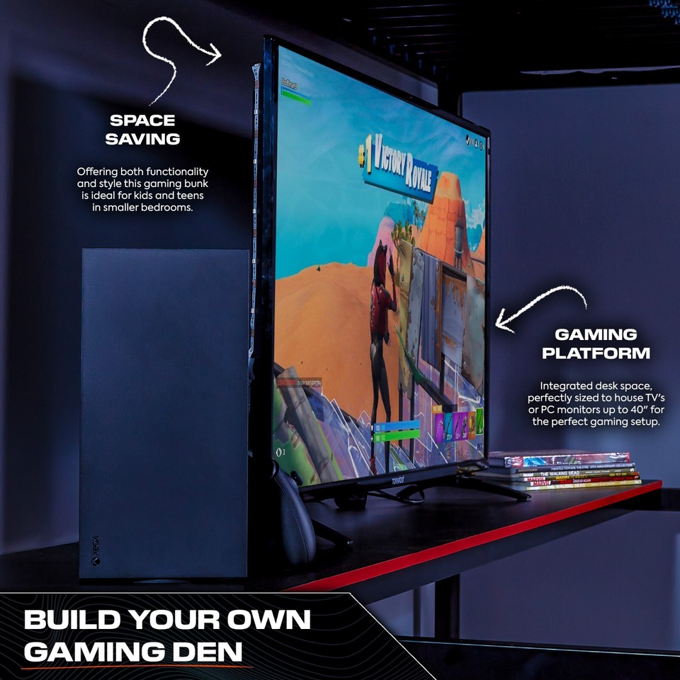 X ROCKER HQ Gaming Bunk Bed with Large Desk Kids Loft High Sleeper 3ft ...